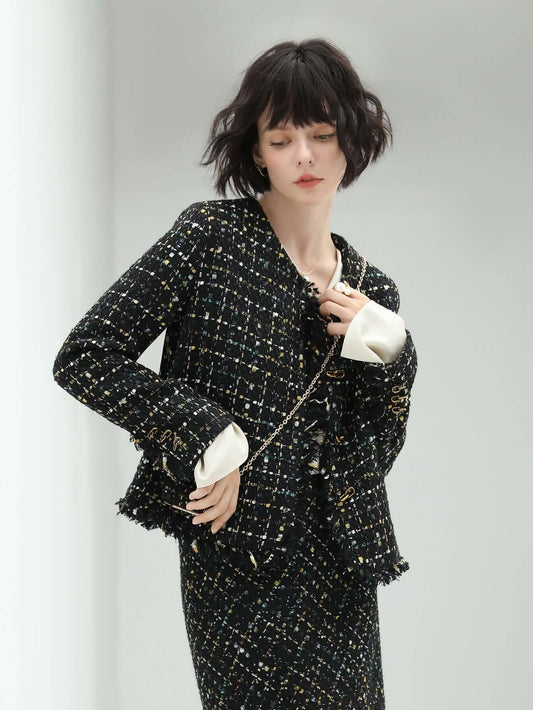 Fringe-Edged Tweed Jacket Cocobella