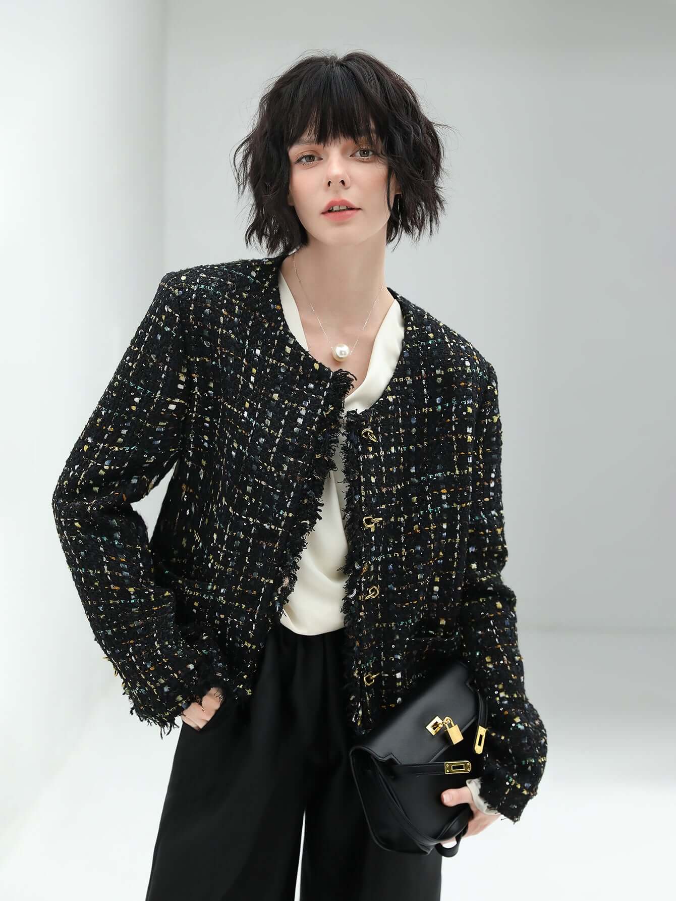 Fringe-Edged Tweed Jacket Cocobella