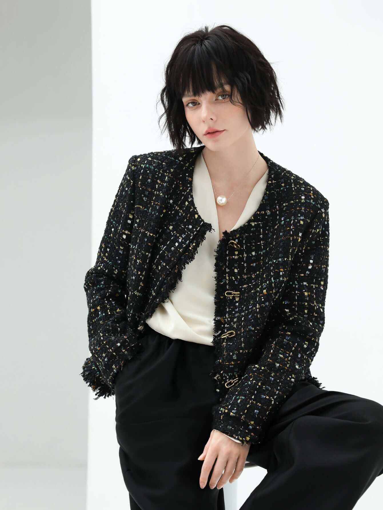 Fringe-Edged Tweed Jacket Cocobella