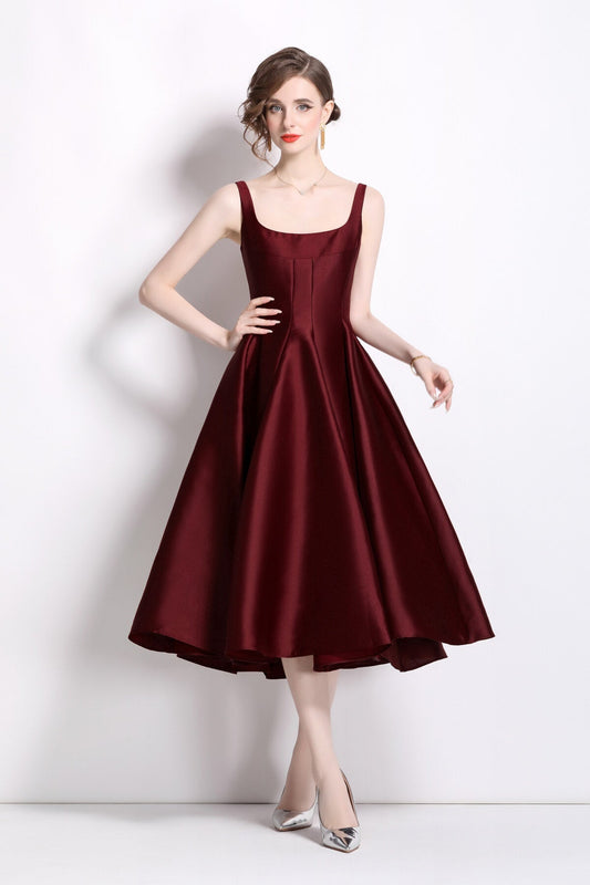 Maroon Cinched Waist Cocktail Dress DZA