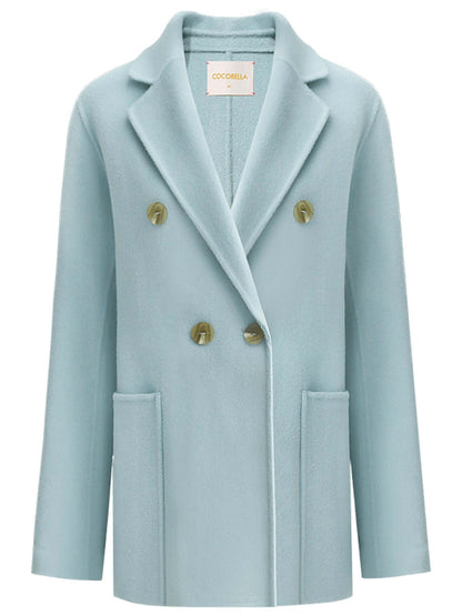 Powder Blue Double-Breasted Wool Coat Cocobella