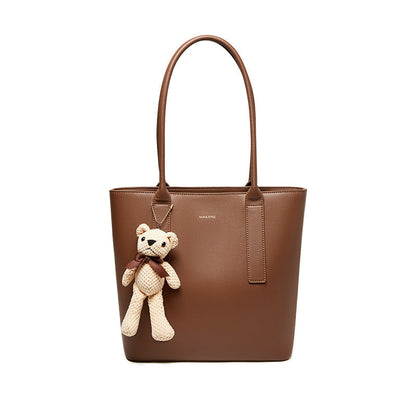 Teddy Bear Charm Brown Shoulder Tote Bag Nalandu