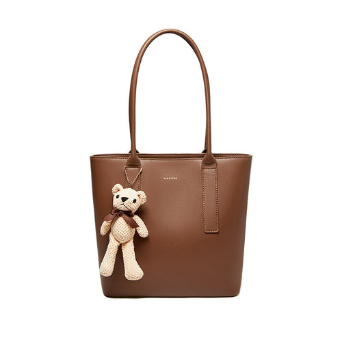 Teddy Bear Charm Brown Shoulder Tote Bag Nalandu