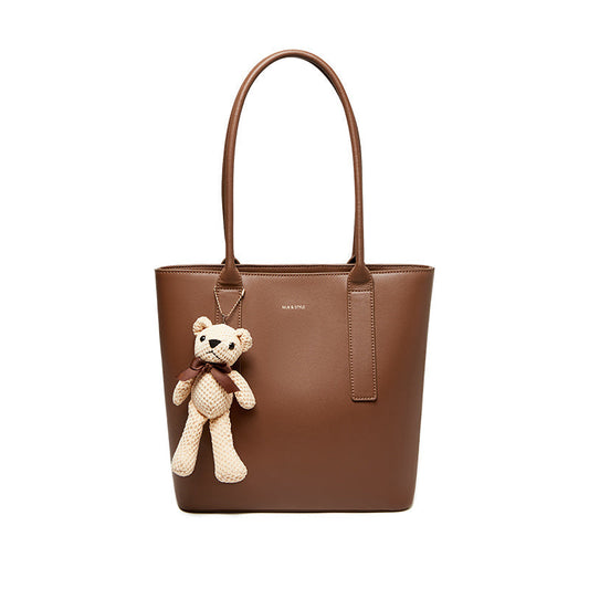 Teddy Bear Charm Brown Shoulder Tote Bag Nalandu