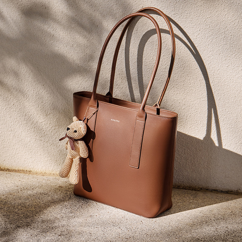 Teddy Bear Charm Brown Shoulder Tote Bag Nalandu