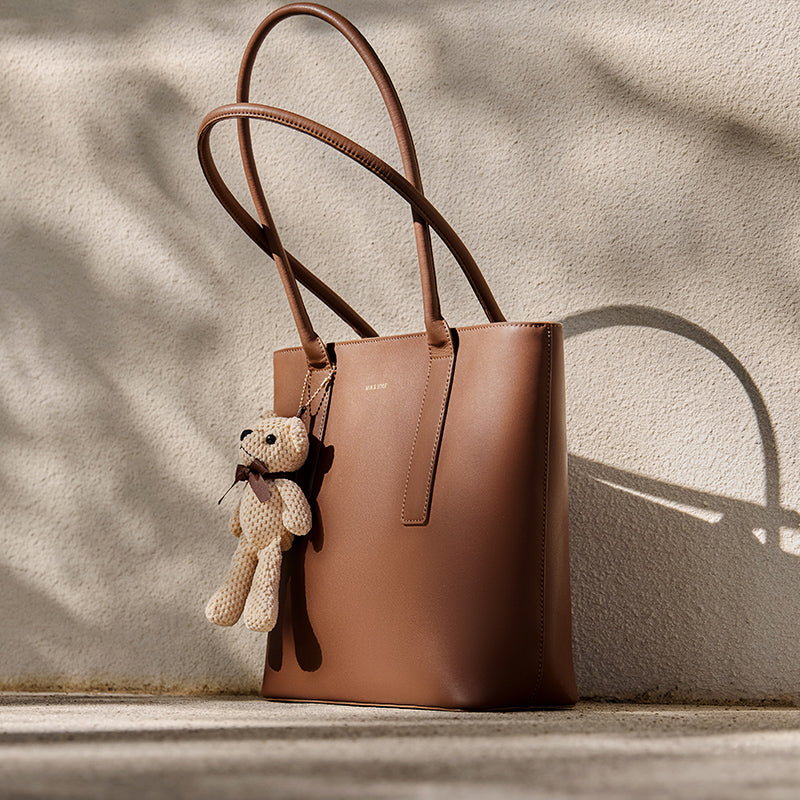 Teddy Bear Charm Brown Shoulder Tote Bag Nalandu
