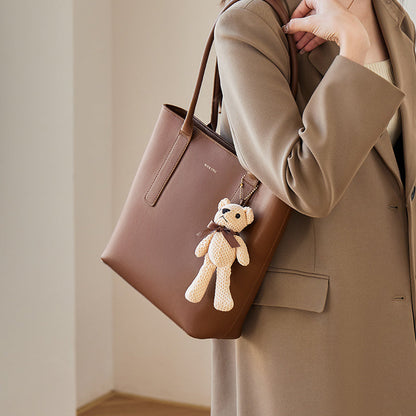 Teddy Bear Charm Brown Shoulder Tote Bag Nalandu