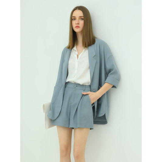 Blue Single-Breasted Casual Blazer Cocobella