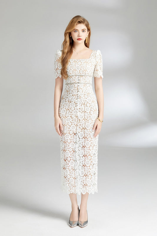 White Lace Cut-Out Dress DZA