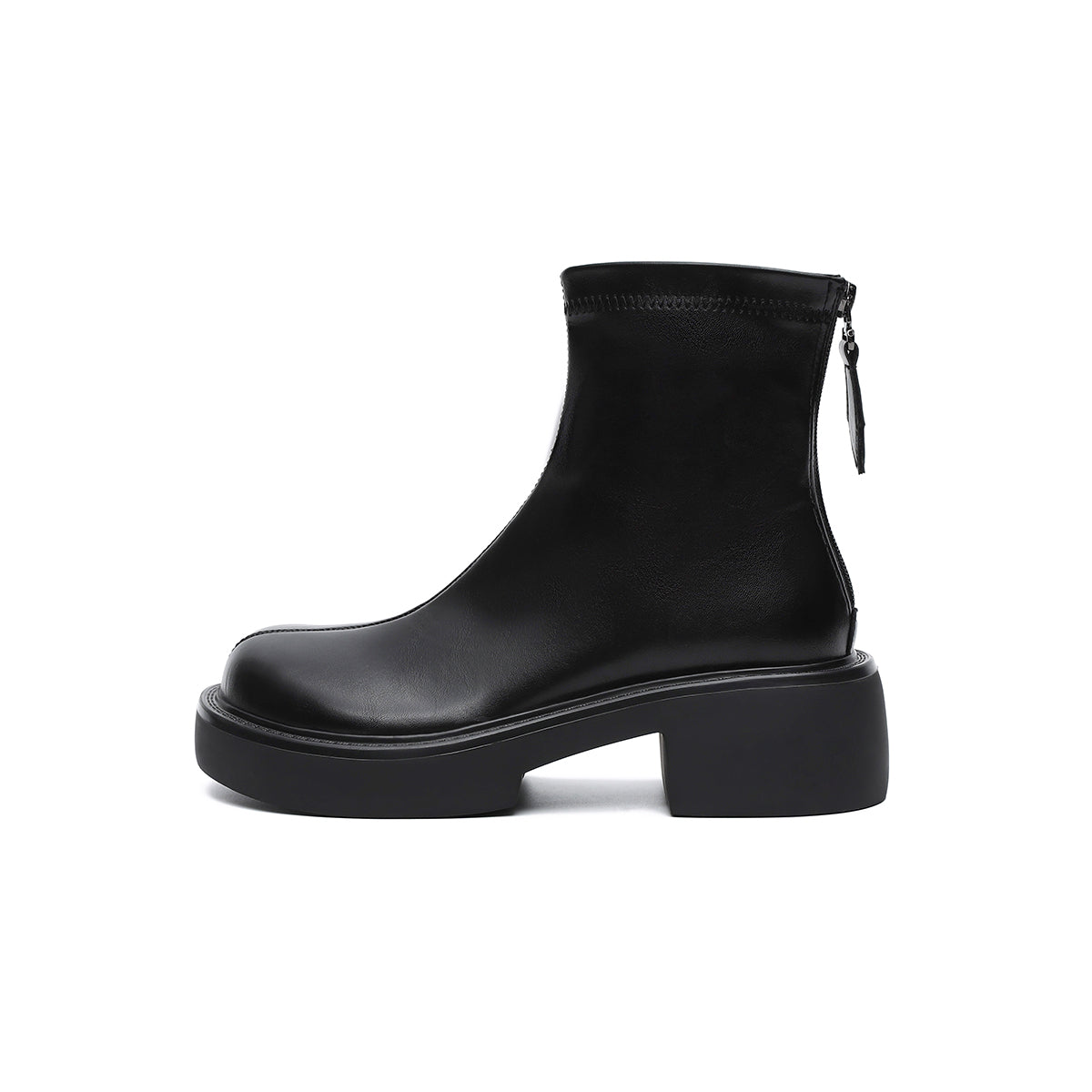Zip-Up Chunky Leather Boots Masoomake