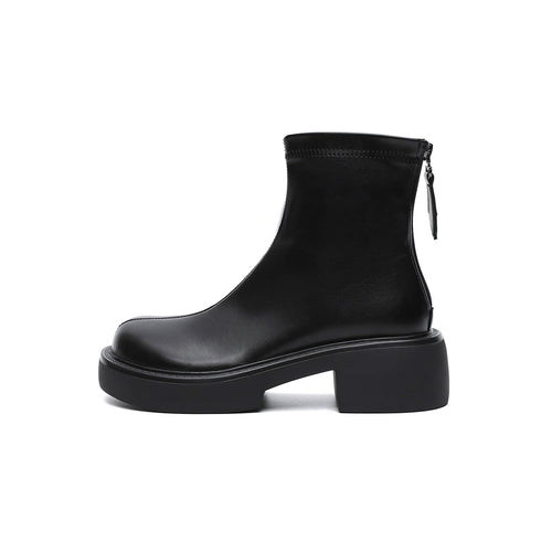 Zip-Up Chunky Leather Boots Masoomake