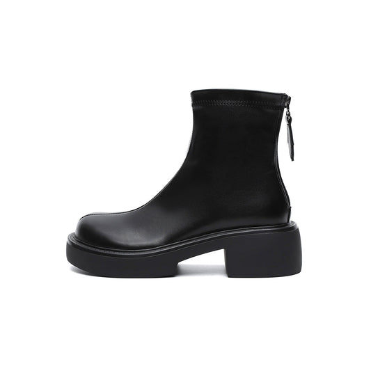 Zip-Up Chunky Leather Boots Masoomake