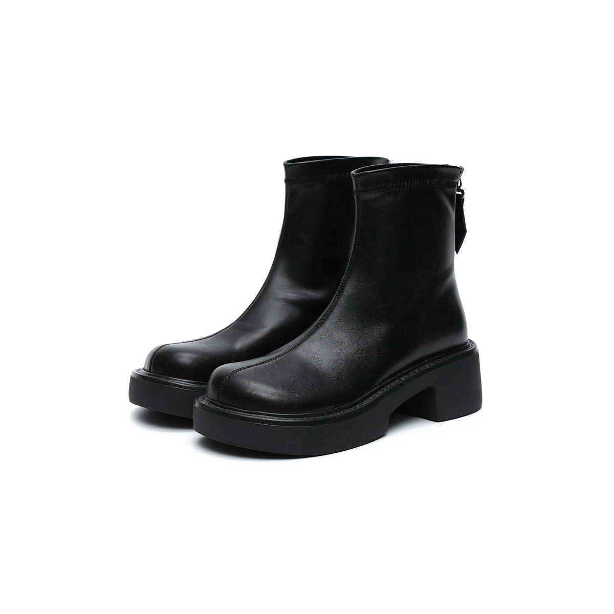 Zip-Up Chunky Leather Boots Masoomake