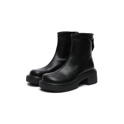 Zip-Up Chunky Leather Boots Masoomake