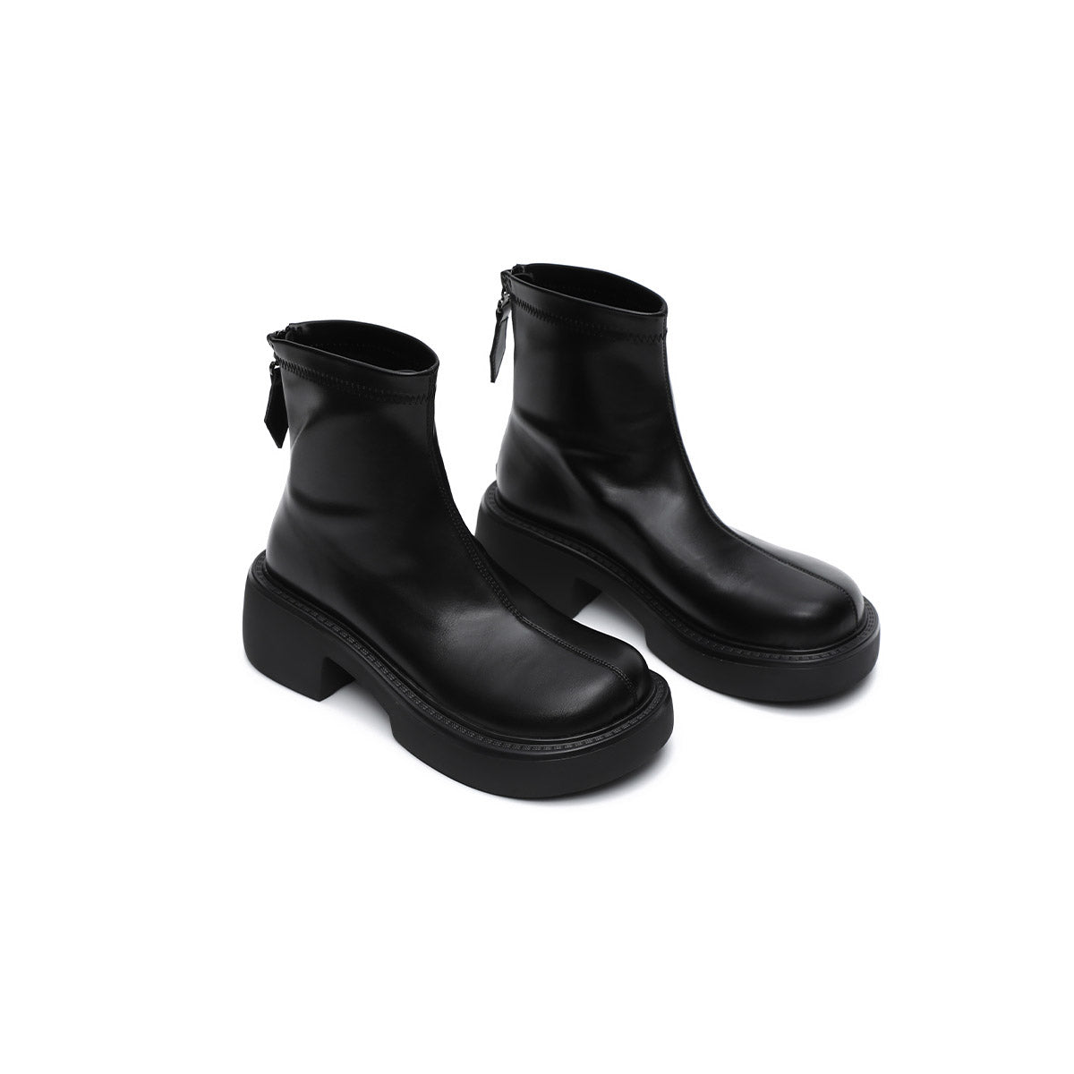 Zip-Up Chunky Leather Boots Masoomake