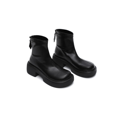 Zip-Up Chunky Leather Boots Masoomake
