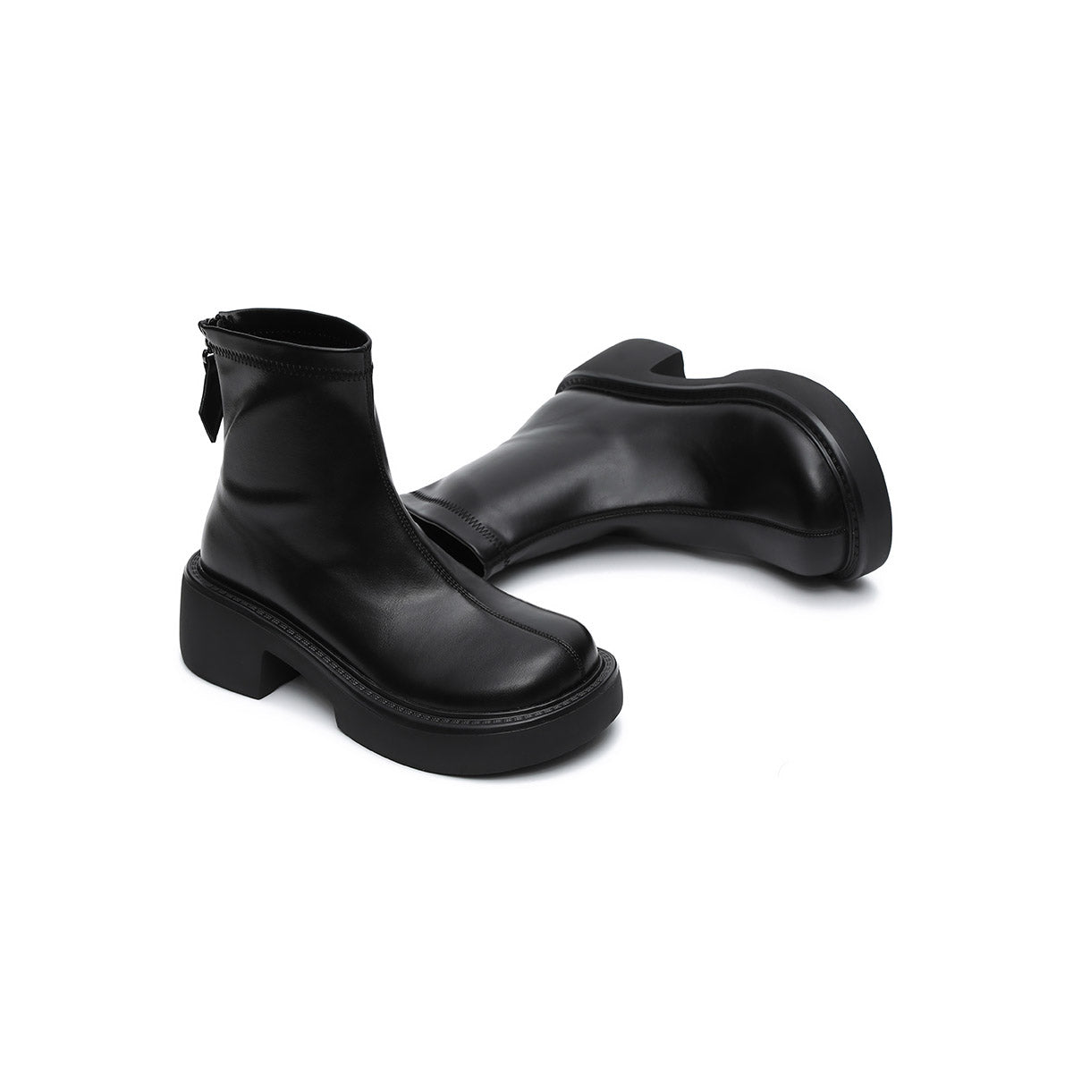 Zip-Up Chunky Leather Boots Masoomake
