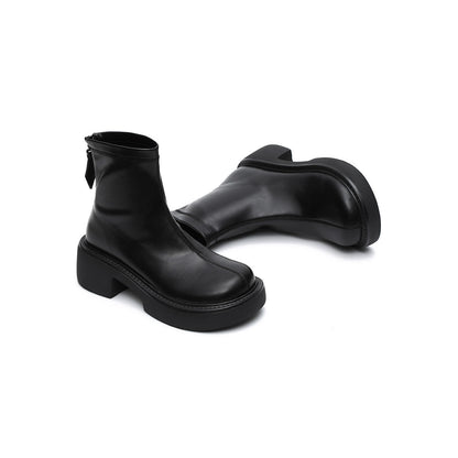 Zip-Up Chunky Leather Boots Masoomake