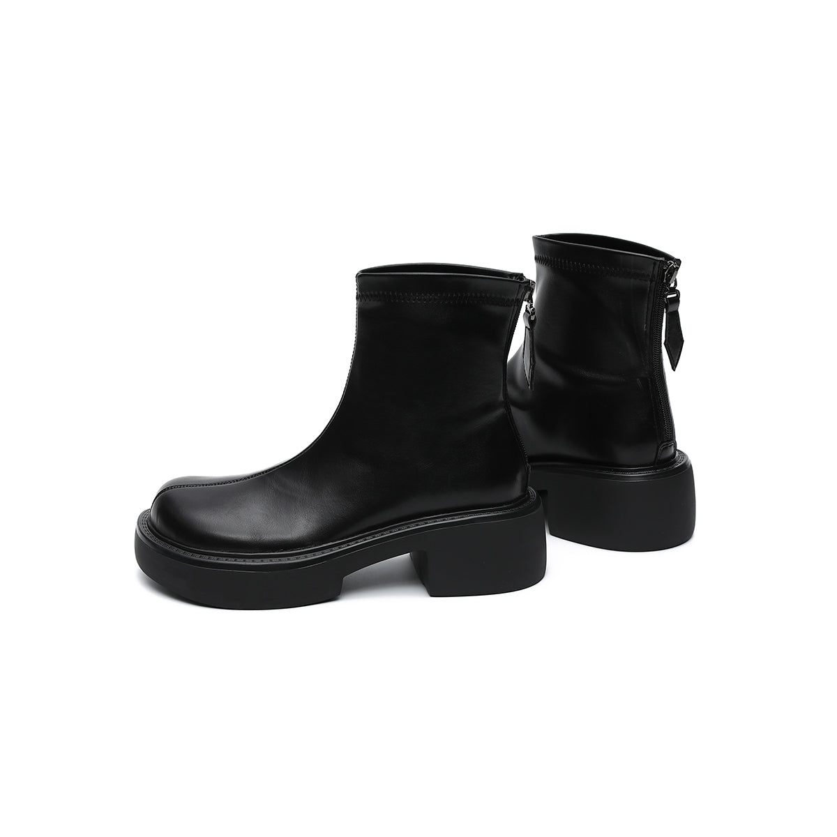 Zip-Up Chunky Leather Boots Masoomake