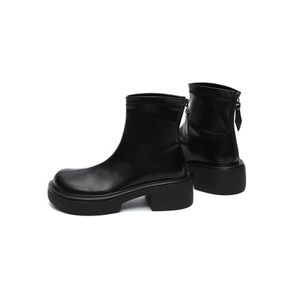 Zip-Up Chunky Leather Boots Masoomake