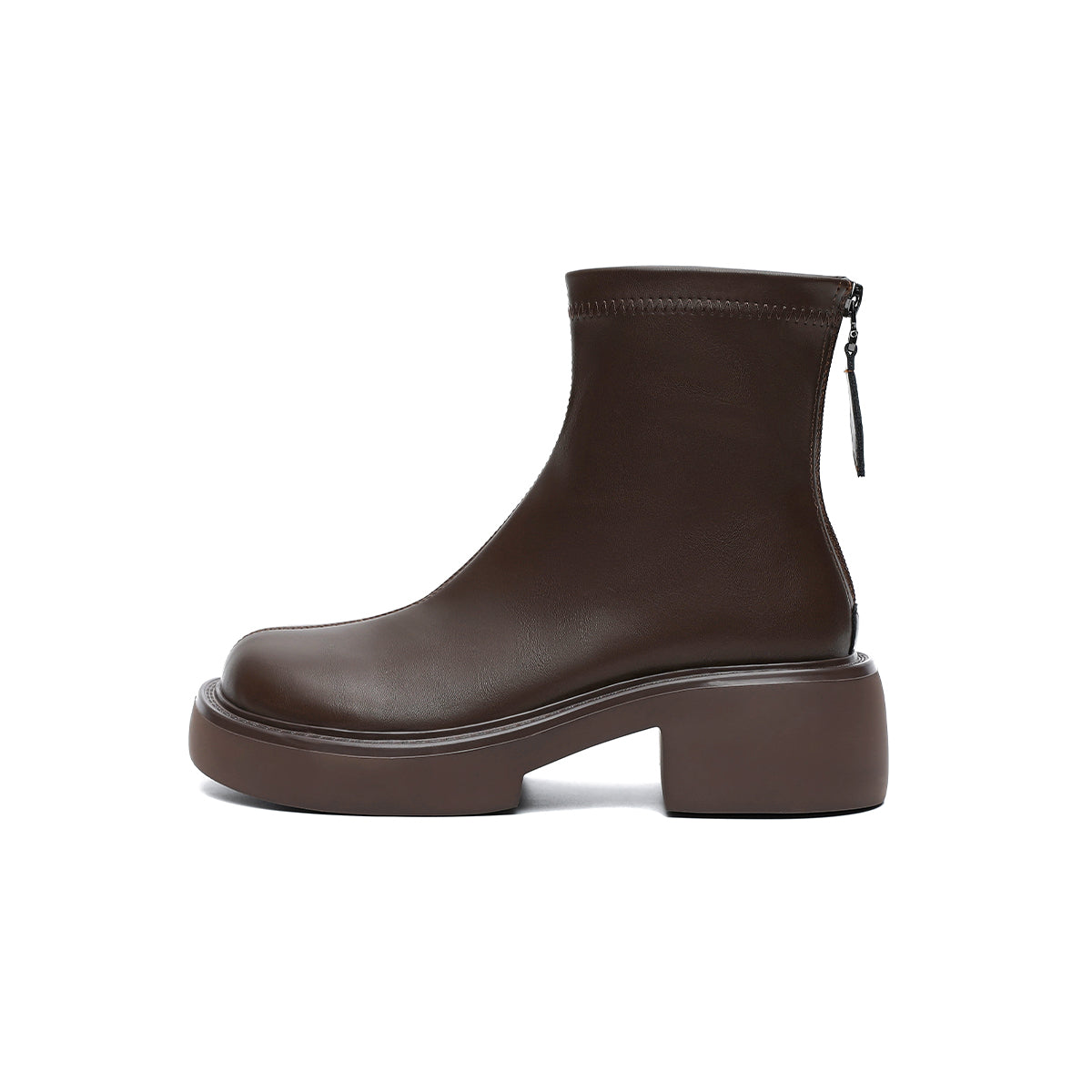 Zip-Up Chunky Leather Boots Masoomake